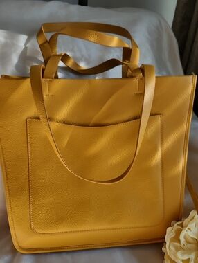 Talbots Nice Cond Classic Structured Leather Tote Bag, Mustard Yellow, $69